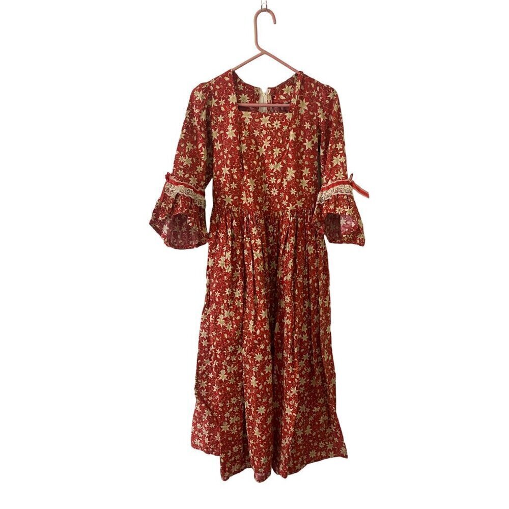 Hand Made Women's Victorian Era Floral Half Sleeve Reenactments Cosplay Dress  M